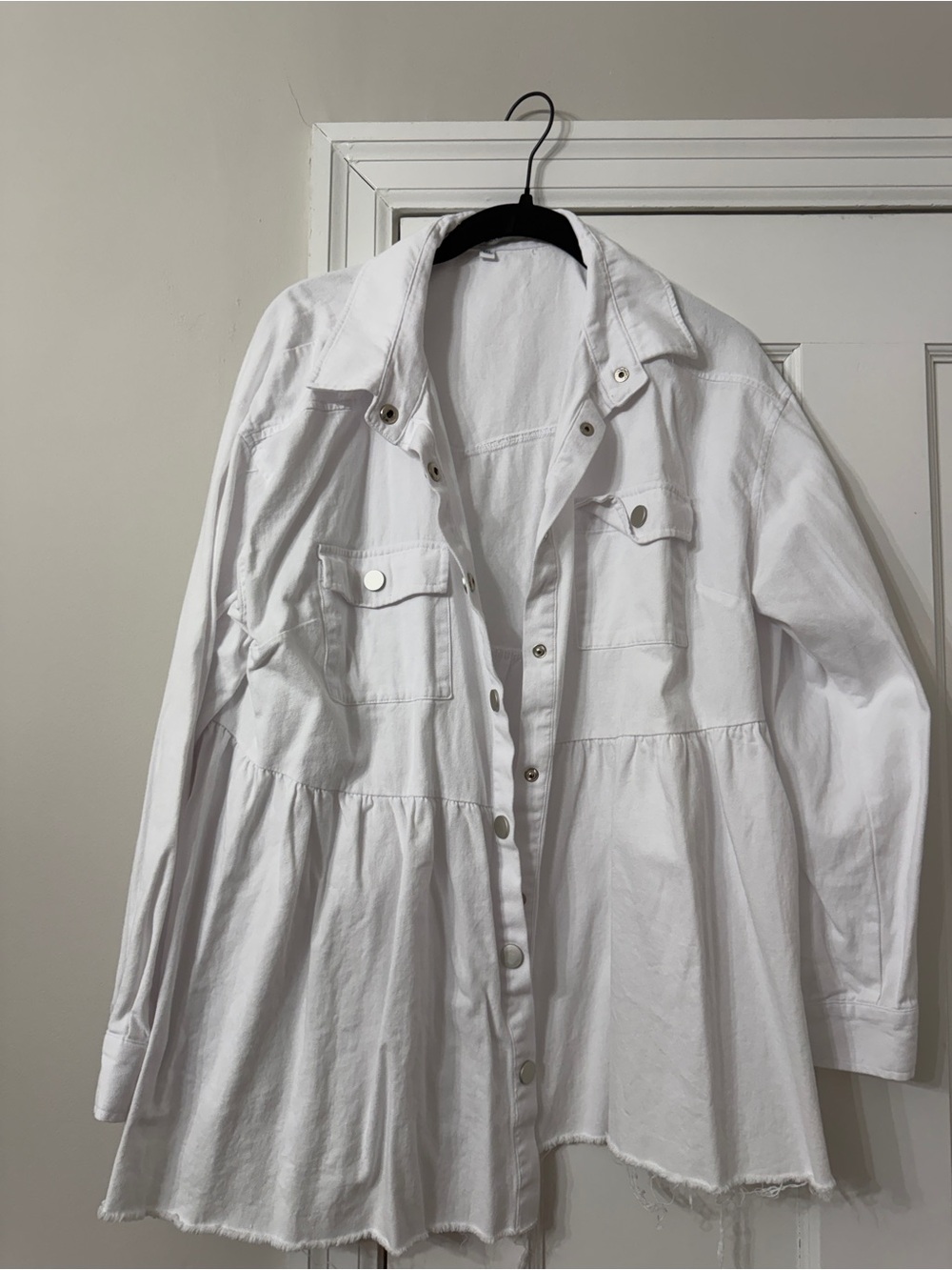 Women's White Cozier Now Button-Front Peplum Jacket